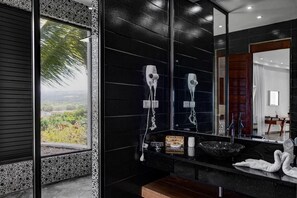 Shower, jetted bath, hair dryer, bidet