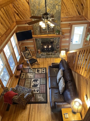 Smart TV, fireplace, foosball