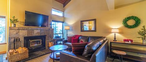 Smart TV, fireplace, foosball, table tennis