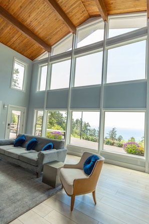 TV, fireplace, DVD player, books - Mervue Estate - Luxury ocean view on 60 acres (Gold Beach)