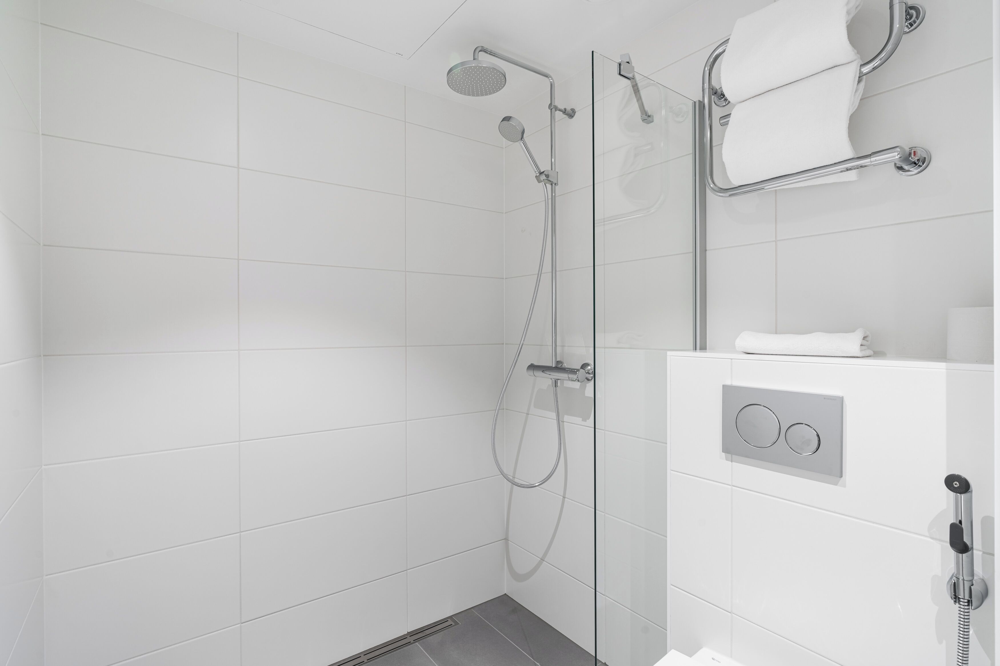 shower, hair dryer, bidet, heated floors