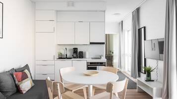 Business Apartment, 1 Bedroom, Balcony | Private kitchenette | Full-size fridge, microwave, oven, stovetop