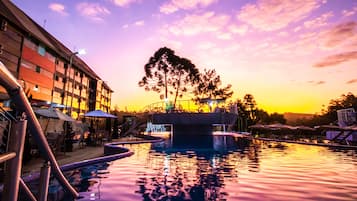 Indoor pool, outdoor pool, sun loungers