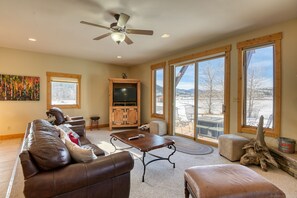 TV, fireplace, DVD player, books