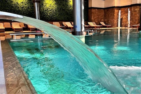 3 indoor pools, seasonal outdoor pool, pool umbrellas