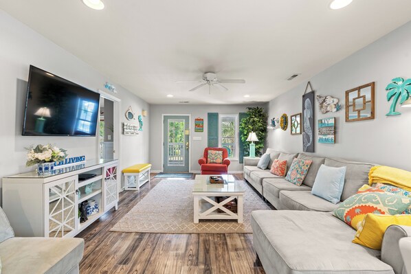 Smart TV, DVD player, books, streaming services