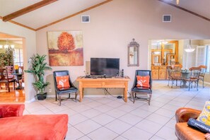 Smart TV, caminetto, lettore DVD, impianto stereo