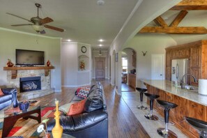 Smart TV, fireplace, video games, DVD player