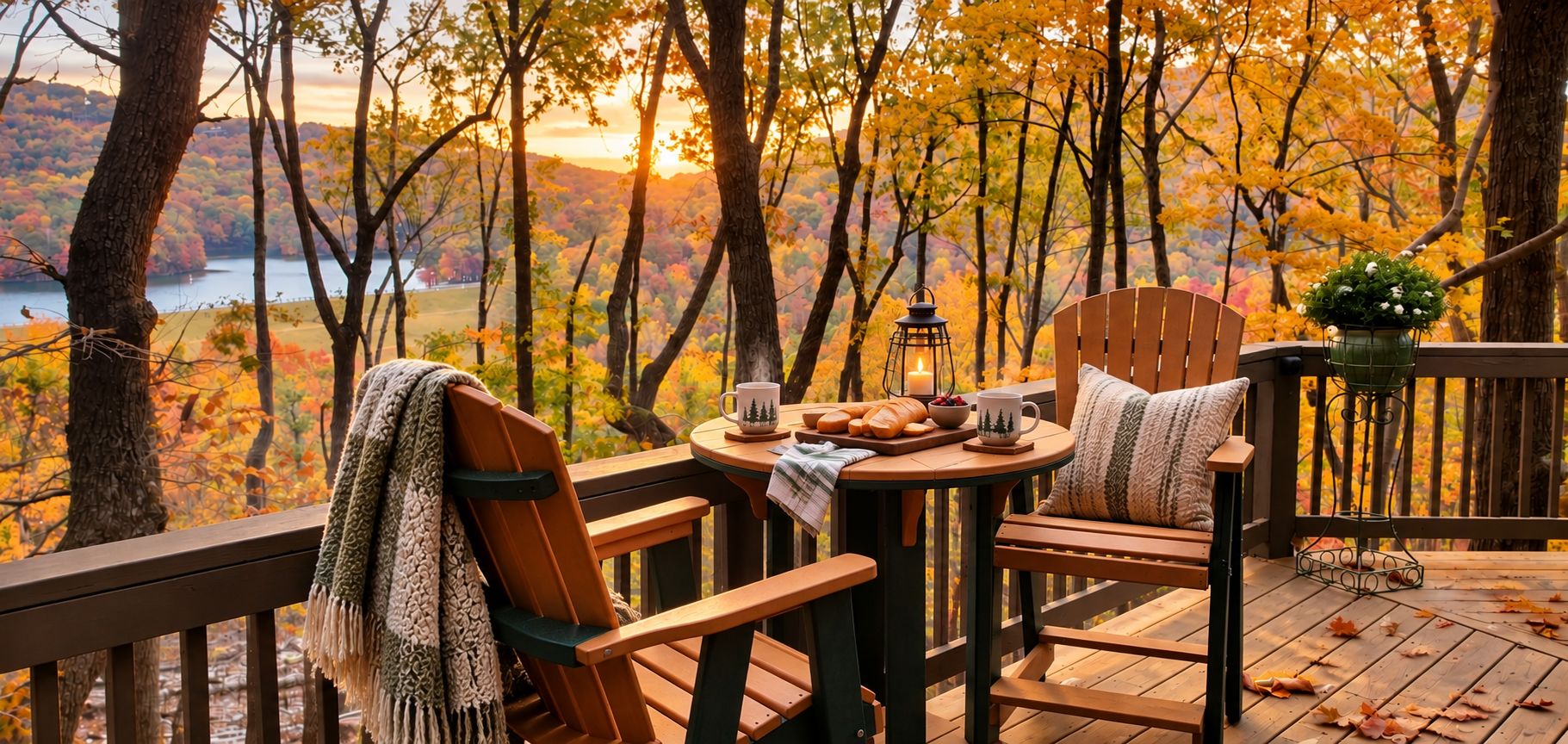 Sip morning coffee or afternoon wine on the deck overlooking Lake Petit. 