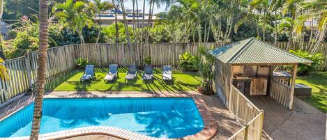 Outdoor pool, pool loungers