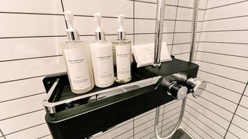 Shower, free toiletries, hair dryer, bathrobes