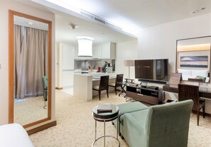 Apartment (0 Bedroom) | Living area | 42-inch LED TV with cable channels, TV - Amazing Stay & Burjview at The Address Dubai Mall (Dubai)