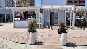 On the beach, white sand