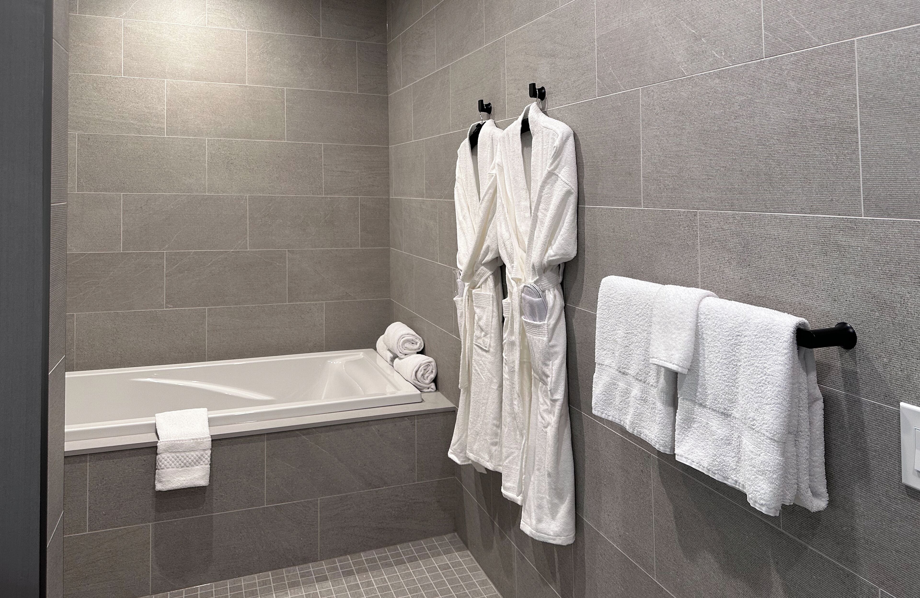 suite, 1 king bed with sofa bed, non smoking | bathroom | hair dryer, towels, soap, shampoo