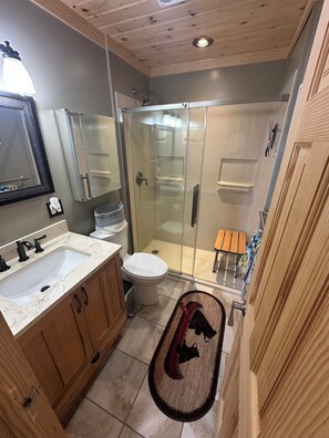 Hair dryer, towels, toilet paper