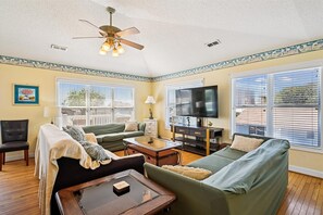 TV, DVD player, foosball, table tennis
