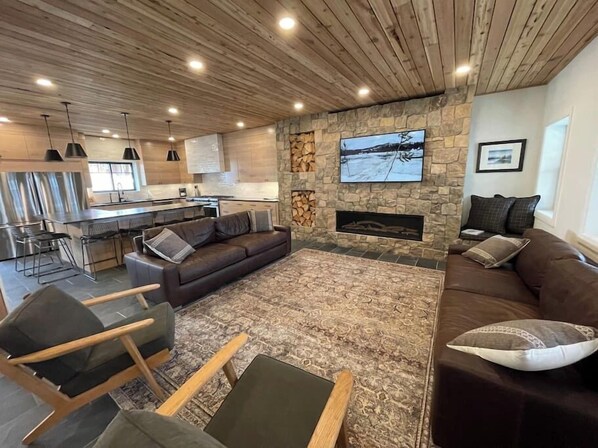 TV, fireplace, video games, books