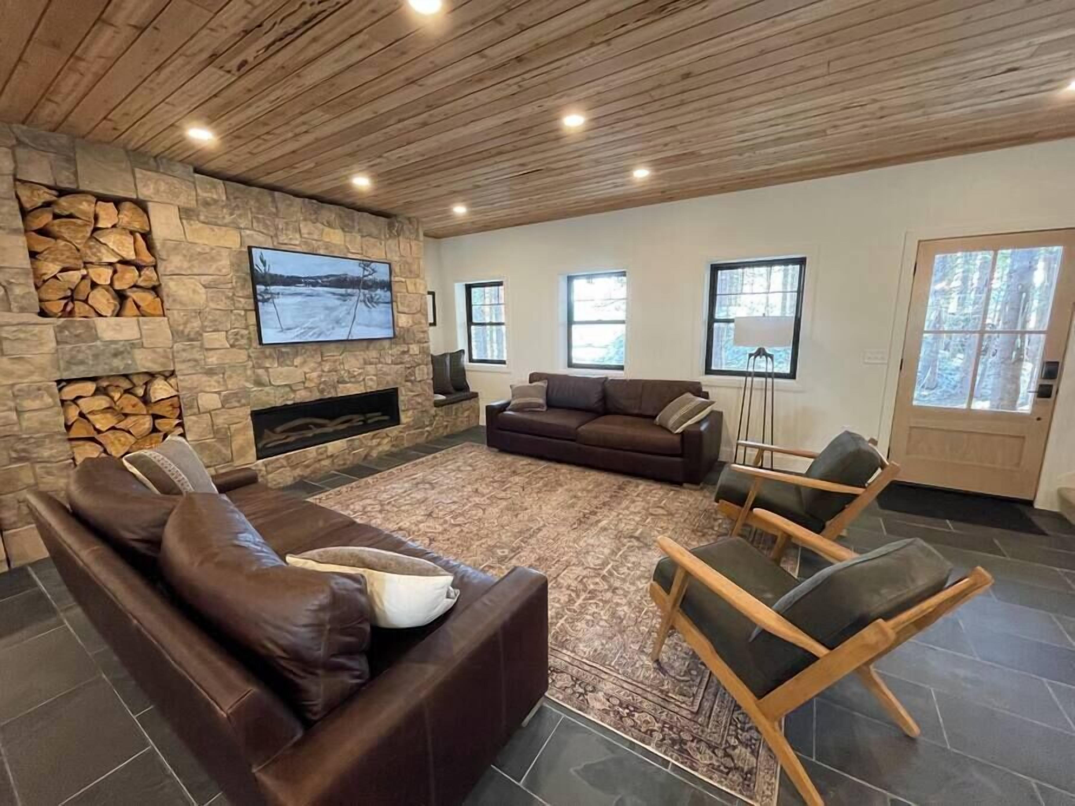 Télévision, cheminée, jeux vidéo, livres