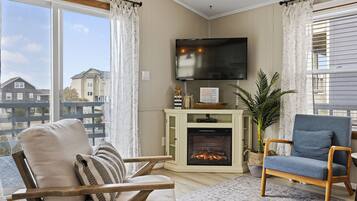 TV connectée, cheminée, lecteur de DVD