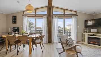 TV connectée, cheminée, lecteur de DVD