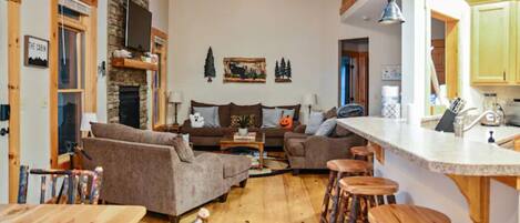 Smart TV, fireplace, video games, foosball