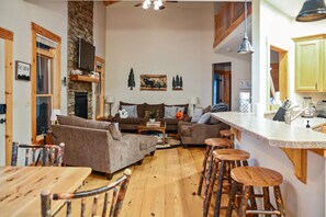 Smart TV, fireplace, video games, foosball