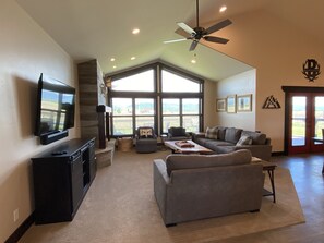 TV, fireplace, DVD player, stereo