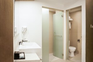 Hair dryer, slippers, towels