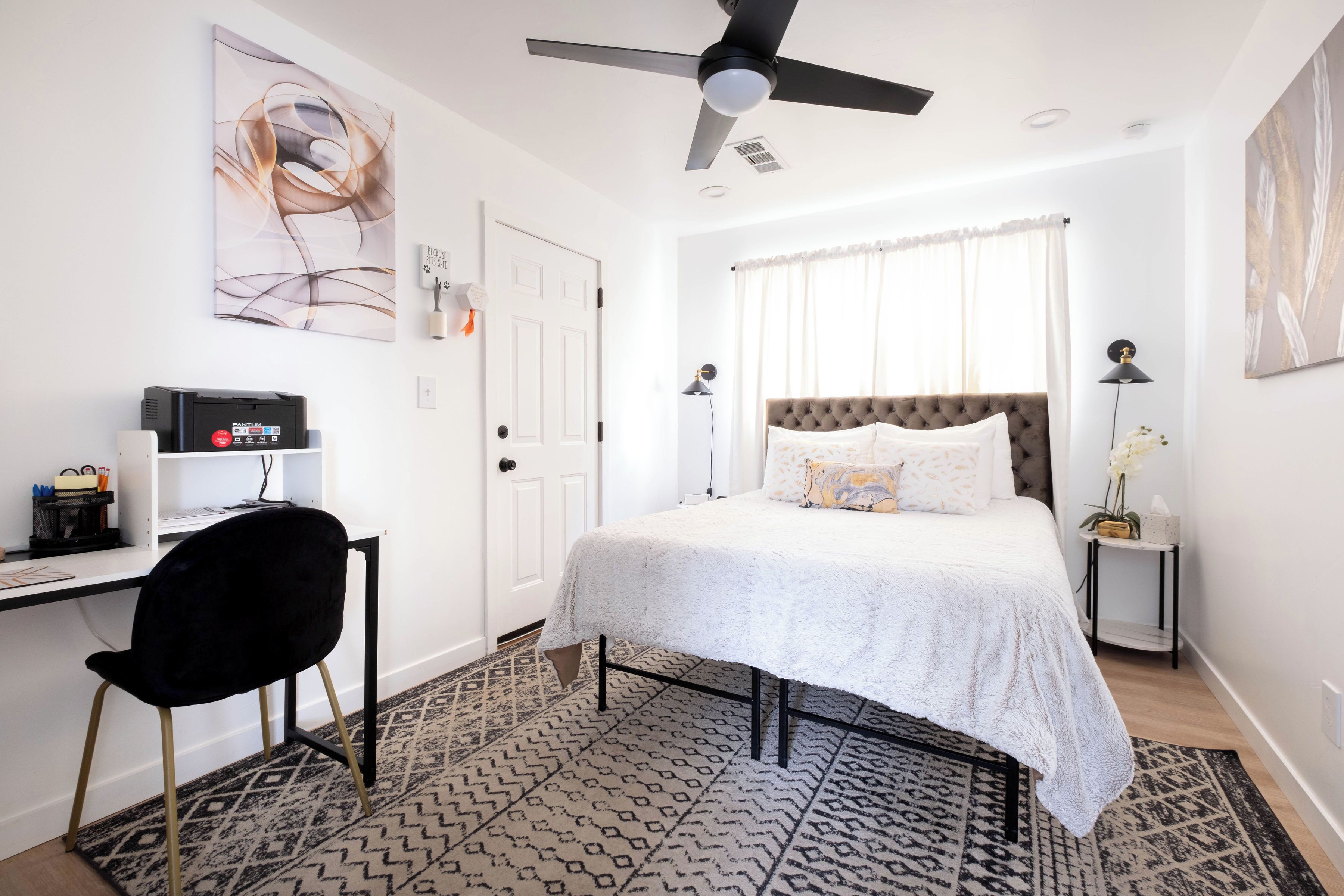 1 bedroom, desk, iron/ironing board, travel cot