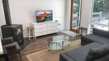 Comfort Townhome | Living area | 40-inch LCD TV with satellite channels, TV, fireplace