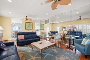 TV, fireplace - Luxurious oceanfront home with private pool, putting green, private beach access and more (North Myrtle Beach)
