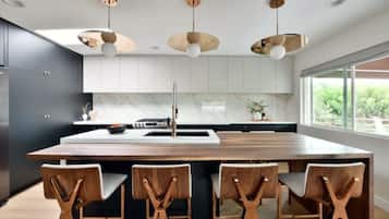 Villa | Private kitchen | Fridge, microwave, oven, stovetop