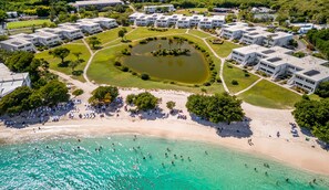On the beach, sun-loungers, beach towels