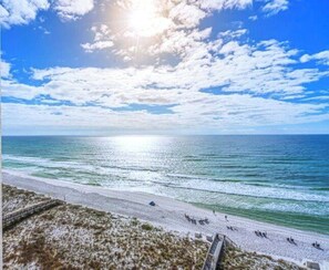 On the beach, beach umbrellas