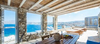 Natural Stone Villa has amazing view in town and aegean private pool free park