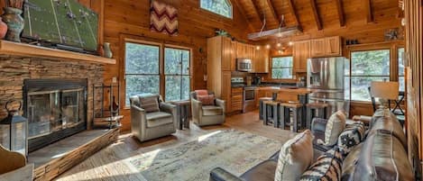 TV, fireplace, video games, DVD player