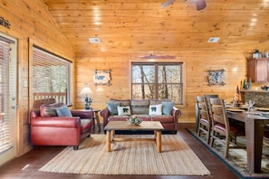 Smart TV, fireplace, foosball, books