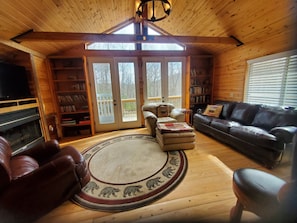Smart TV, fireplace, video games, DVD player