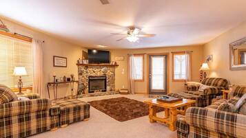 Smart TV, fireplace, DVD player, video library