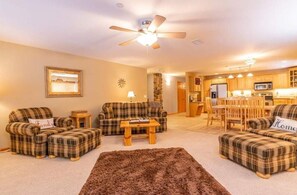 Smart TV, chimenea, reproductor de DVD y videoteca 