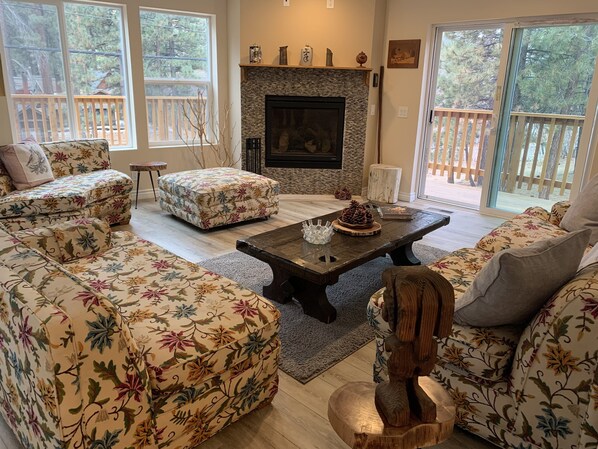 TV connectée, cheminée, livres