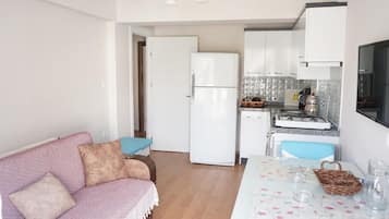 Apartment | Private kitchen | Fridge, stovetop, cookware/dishes/utensils