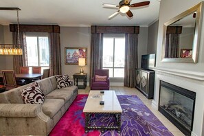 TV, fireplace, video games, DVD player