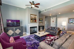 Televisio, takka, videopelejä, DVD-soitin