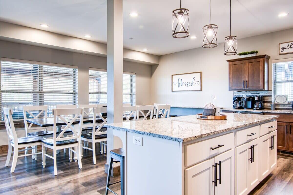 Plenty of seating in the kitchen and dining area for your large group!
