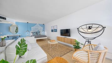 Romantische Suite, Meerblick | 1 Schlafzimmer, Bettwäsche aus ägyptischer Baumwolle