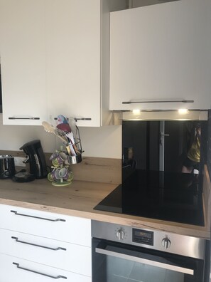 Frigorífico, microondas, horno y placa de cocina