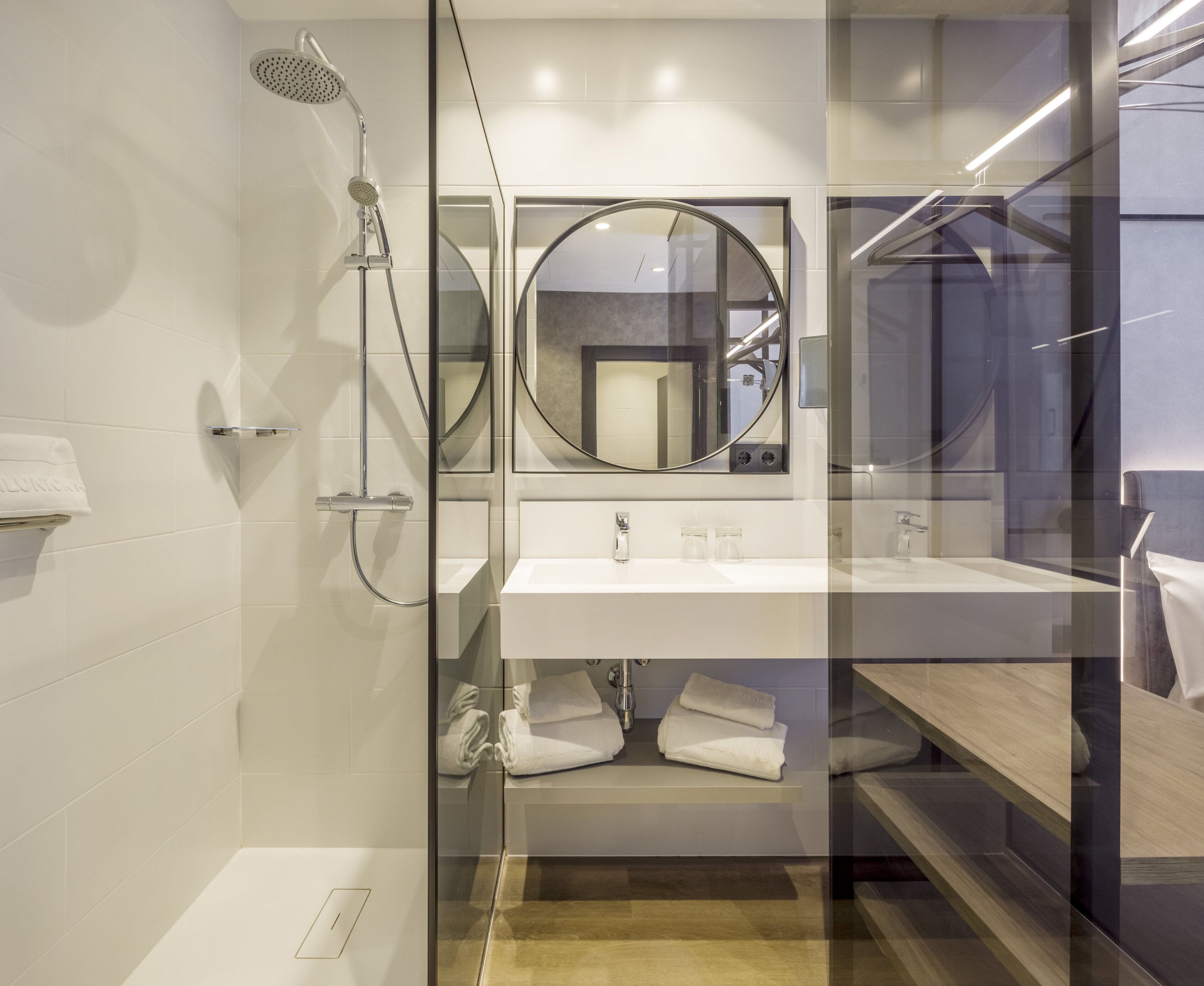 shower, eco-friendly toiletries, hair dryer, towels