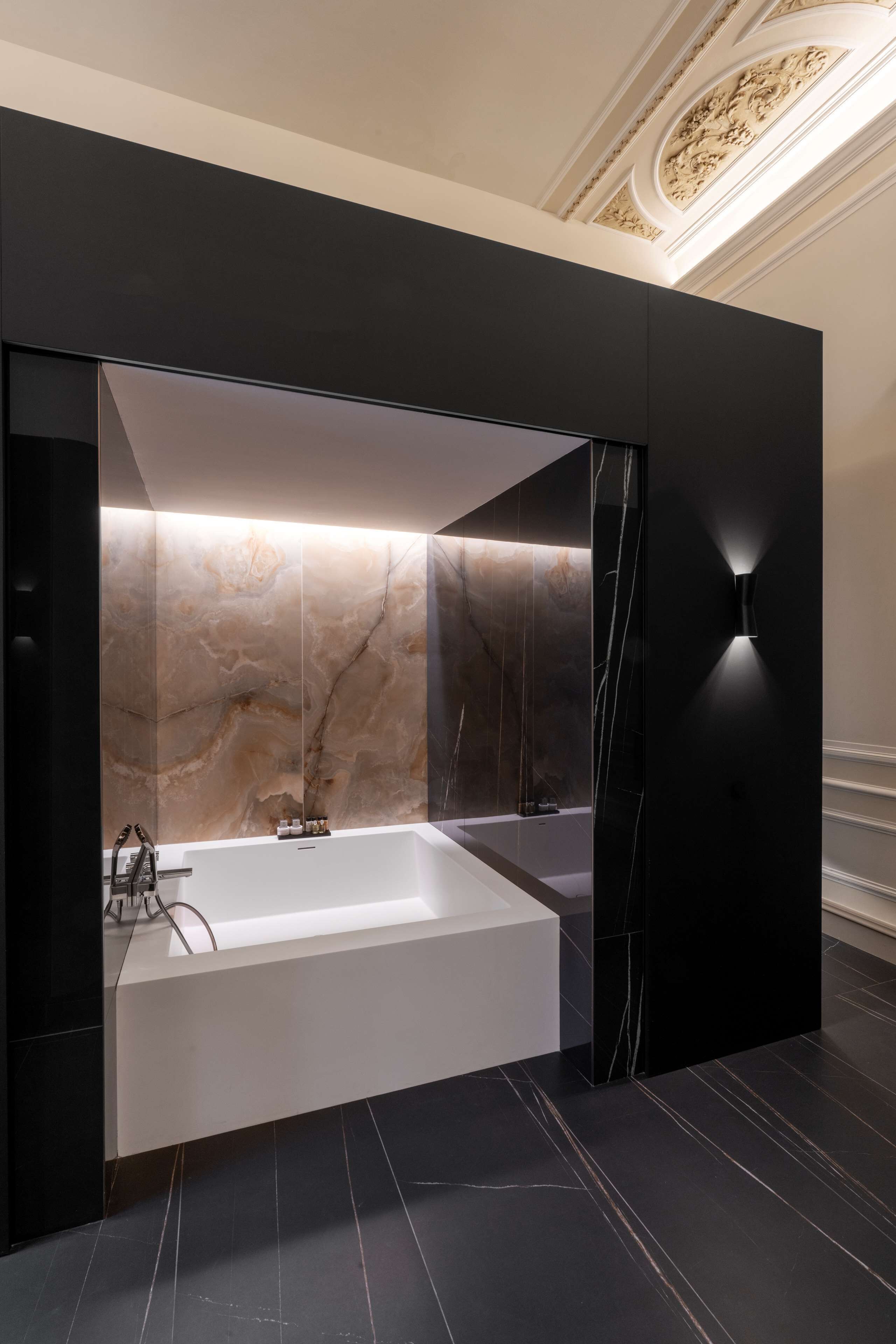 presidential suite | bathroom | rainfall showerhead, hair dryer, bathrobes, slippers