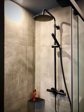 Douche, sèche-cheveux, serviettes fournies, papier toilette